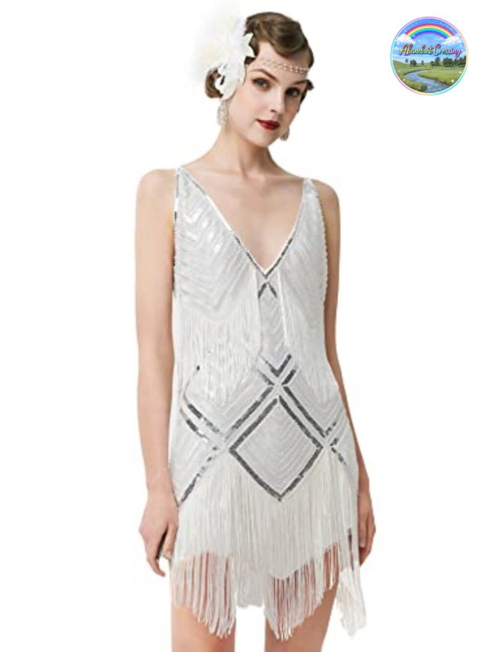 1920s Sequin Fringe Flapper Dress V-Neck Slip Gatsby Midi Bodycon Zipper